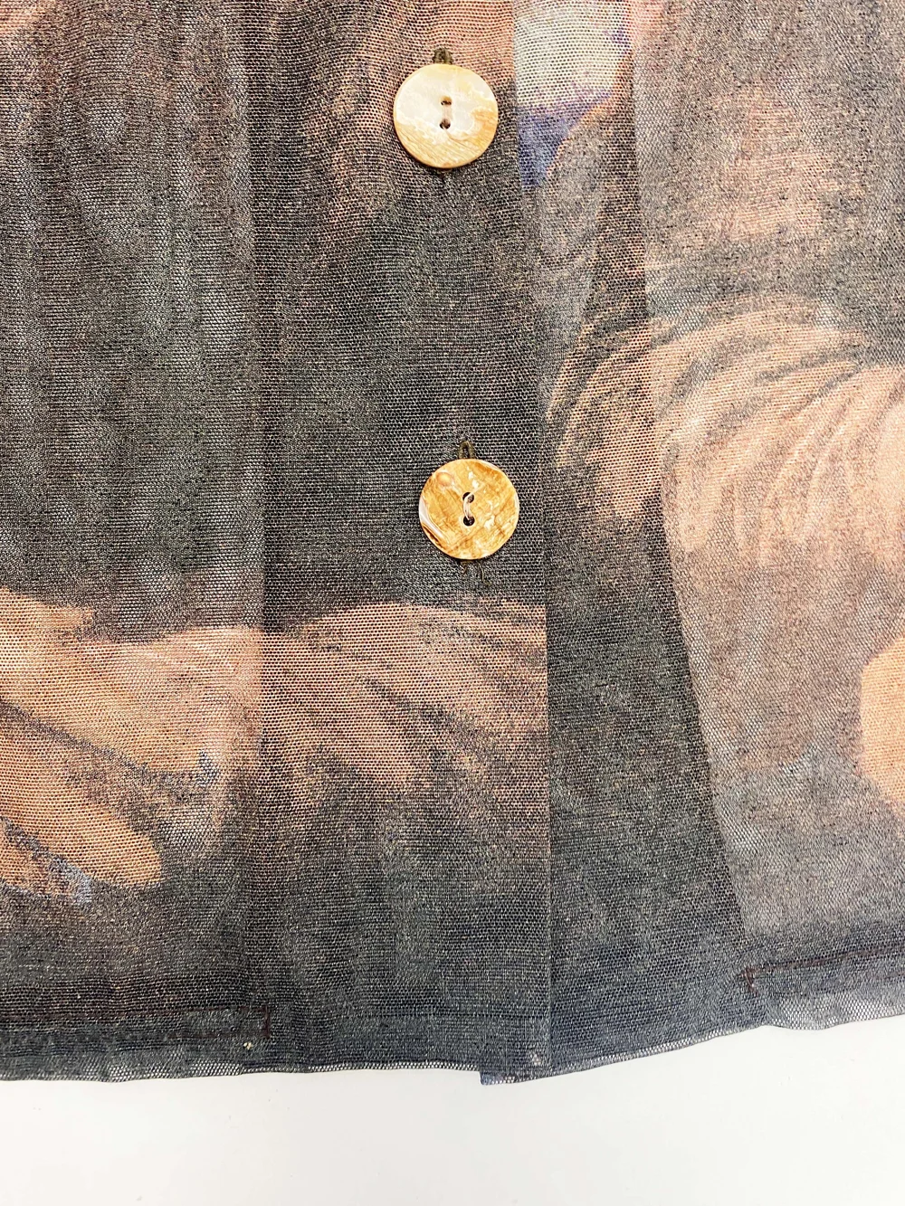 Jean Paul Gaultier 90s Mona Lisa print mesh cardigan — JAMES